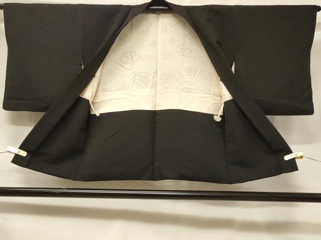 平和屋着物＃羽織　草花文　黒地　金糸　正絹　逸品　CABF1330in
