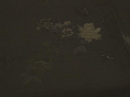 平和屋着物＃羽織　草花文　黒地　金糸　正絹　逸品　CABF1330in