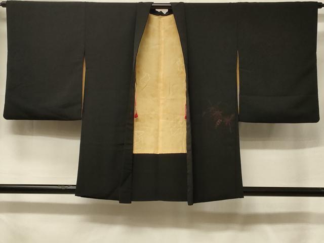 平和屋着物＃羽織　枝花文　黒地　正絹　逸品　CABE5575in 平和屋着物＃羽織 寿光織 枝花文 黒地 正絹 逸品 CABF1334in