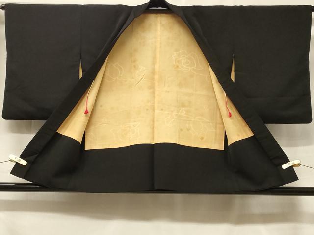 平和屋着物＃羽織 寿光織 枝花文 黒地 正絹 逸品 CABF1334in