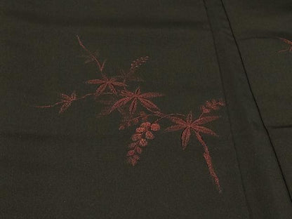 平和屋着物＃羽織　寿光織　枝花文　黒地　正絹　逸品　CABF1334in