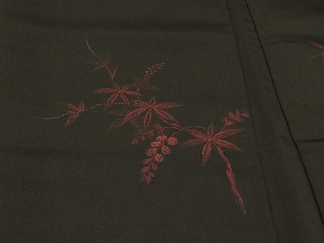平和屋着物＃羽織　寿光織　枝花文　黒地　正絹　逸品　CABF1334in