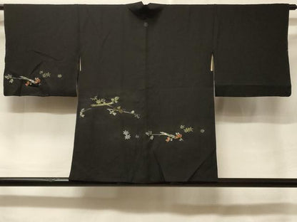平和屋着物＃羽織　寿光織　枝葉文　黒地　金銀糸　正絹　逸品　CABF1335in