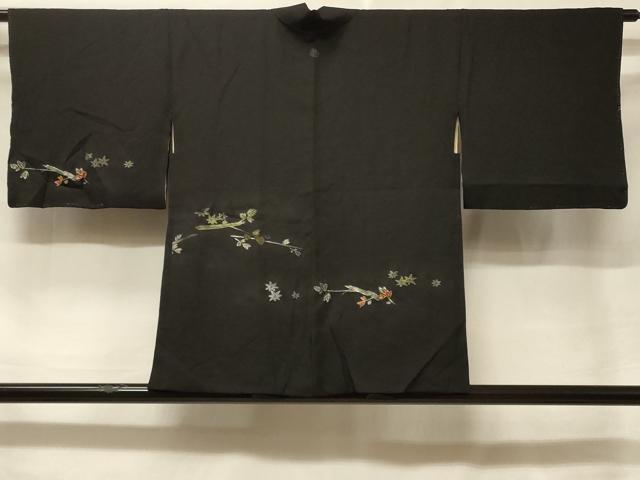 平和屋着物＃羽織　寿光織　枝葉文　黒地　金銀糸　正絹　逸品　CABF1335in