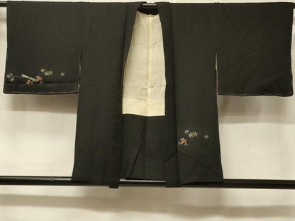平和屋着物＃羽織　寿光織　枝葉文　黒地　金銀糸　正絹　逸品　CABF1335in