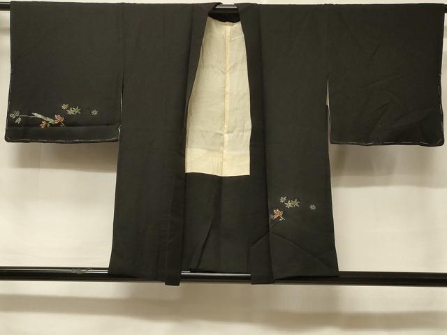 平和屋着物＃羽織　寿光織　枝葉文　黒地　金銀糸　正絹　逸品　CABF1335in