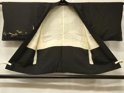 平和屋着物＃羽織　寿光織　枝葉文　黒地　金銀糸　正絹　逸品　CABF1335in