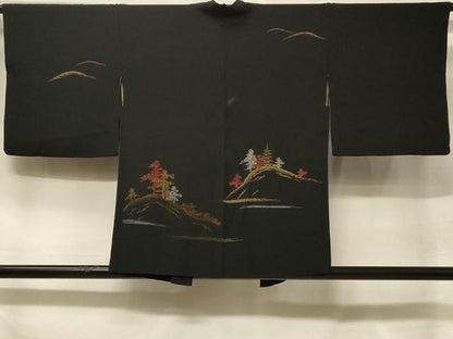 平和屋着物＃羽織　寿光織　風景文　黒地　金銀糸　正絹　逸品　CABF1337in
