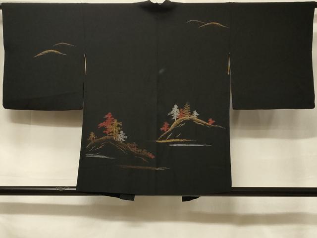 平和屋着物＃羽織　寿光織　風景文　黒地　金銀糸　正絹　逸品　CABF1337in