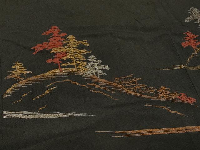 平和屋着物＃羽織　寿光織　風景文　黒地　金銀糸　正絹　逸品　CABF1337in