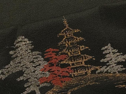 平和屋着物＃羽織　寿光織　風景文　黒地　金銀糸　正絹　逸品　CABF1337in
