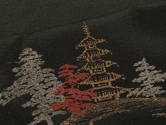 平和屋着物＃羽織　寿光織　風景文　黒地　金銀糸　正絹　逸品　CABF1337in