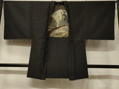 平和屋着物＃男性　羽織　紬地　黒地　正絹　逸品　未使用　CABF1342in