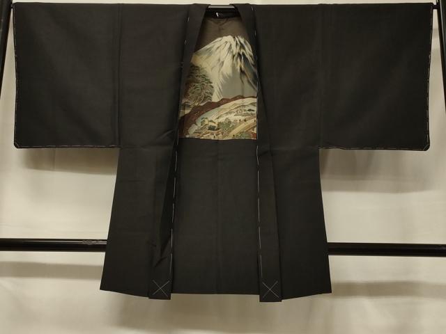 平和屋着物＃男性　羽織　紬地　黒地　正絹　逸品　未使用　CABF1342in
