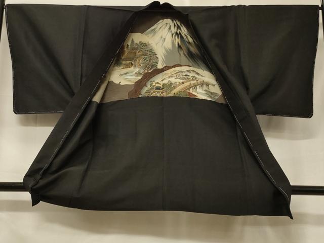 平和屋着物＃男性　羽織　紬地　黒地　正絹　逸品　未使用　CABF1342in