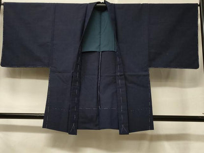 平和屋着物＃男性　羽織　紬地　単衣　青褐色　正絹　逸品　未使用　CABF1344in