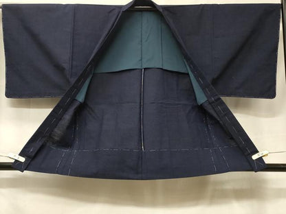 平和屋着物＃男性　羽織　紬地　単衣　青褐色　正絹　逸品　未使用　CABF1344in
