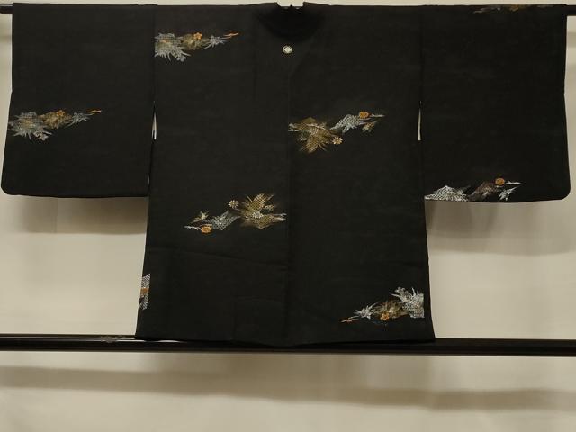平和屋着物＃羽織　寿光織　霞草花文　黒地　金銀糸　正絹　逸品　CABF1346in