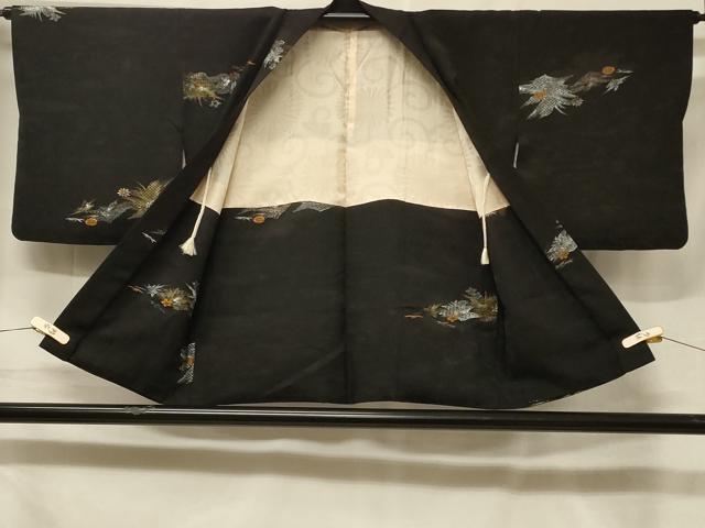 平和屋着物＃羽織　寿光織　霞草花文　黒地　金銀糸　正絹　逸品　CABF1346in
