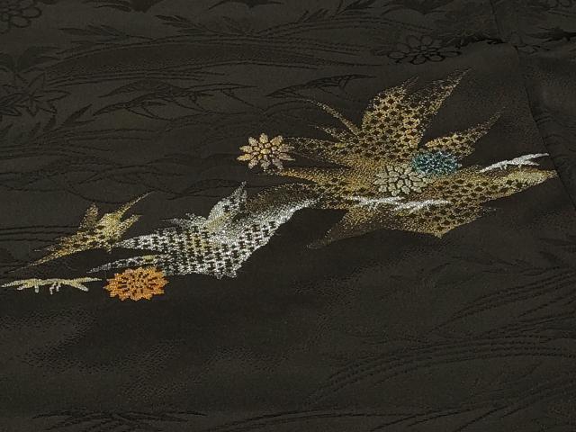 平和屋着物＃羽織　寿光織　霞草花文　黒地　金銀糸　正絹　逸品　CABF1346in