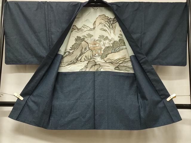 平和屋着物＃男性 長羽織 紬地 140亀甲 正絹 逸品 CABF1347in
