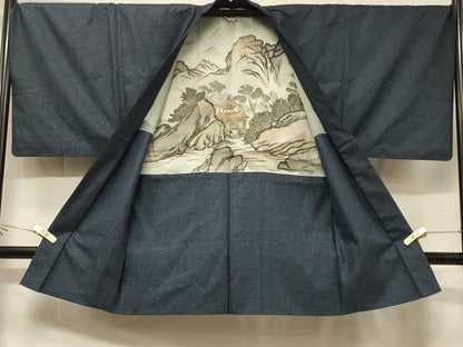 平和屋着物＃男性　長羽織　紬地　140亀甲　正絹　逸品　CABF1347in