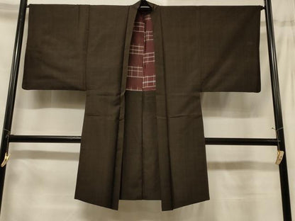 平和屋着物＃男性　長羽織　紬地　霞文　正絹　逸品　CABF1350in