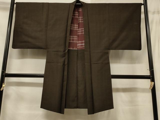 平和屋着物＃男性　長羽織　紬地　霞文　正絹　逸品　CABF1350in