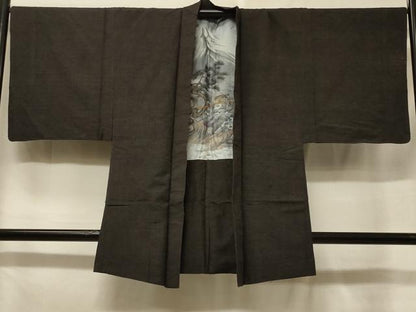 平和屋着物＃男性　羽織　紬地　黒橡色　正絹　逸品　CABF1351in