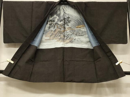平和屋着物＃男性　羽織　紬地　黒橡色　正絹　逸品　CABF1351in