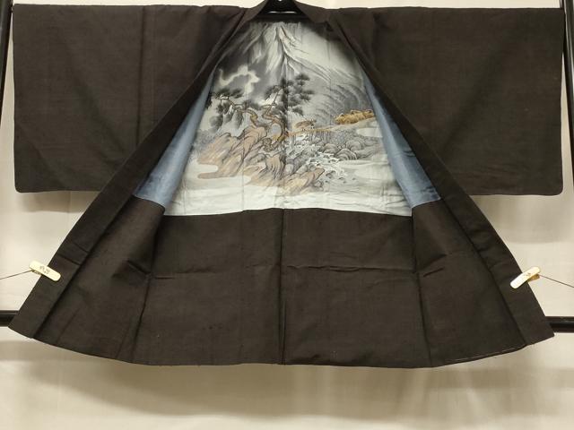 平和屋着物＃男性　羽織　紬地　黒橡色　正絹　逸品　CABF1351in