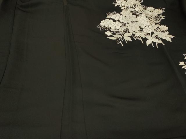 平和屋着物＃羽織　総刺繍　草花文　黒地　正絹　逸品　CABF1354in