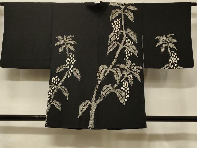 平和屋着物＃羽織　絞り　葡萄蔦の葉文　黒地　正絹　逸品　CABF1357in