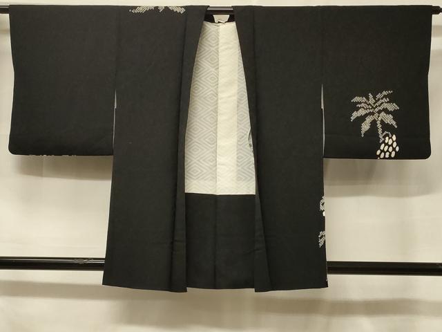 平和屋着物＃羽織　絞り　葡萄蔦の葉文　黒地　正絹　逸品　CABF1357in