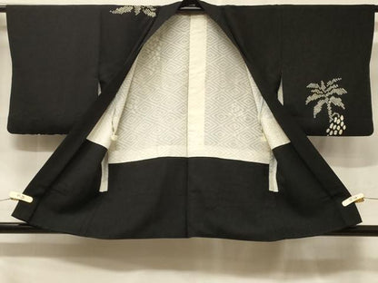 平和屋着物＃羽織　絞り　葡萄蔦の葉文　黒地　正絹　逸品　CABF1357in