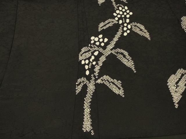 平和屋着物＃羽織　絞り　葡萄蔦の葉文　黒地　正絹　逸品　CABF1357in
