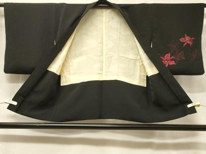 平和屋着物＃羽織　総刺繍　花づくし　黒地　銀糸　正絹　逸品　CABF1358in