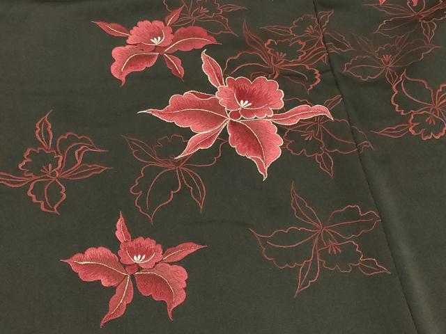 平和屋着物＃羽織　総刺繍　花づくし　黒地　銀糸　正絹　逸品　CABF1358in