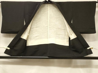 平和屋着物＃羽織　寿光織　流水扇面花文　黒地　金銀糸　正絹　逸品　CABF1359in