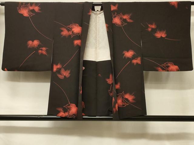 平和屋着物＃羽織　地紋起こし　舞葉文　暈し染め　黒地　正絹　逸品　CABF1360in