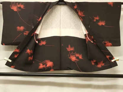 平和屋着物＃羽織　地紋起こし　舞葉文　暈し染め　黒地　正絹　逸品　CABF1360in