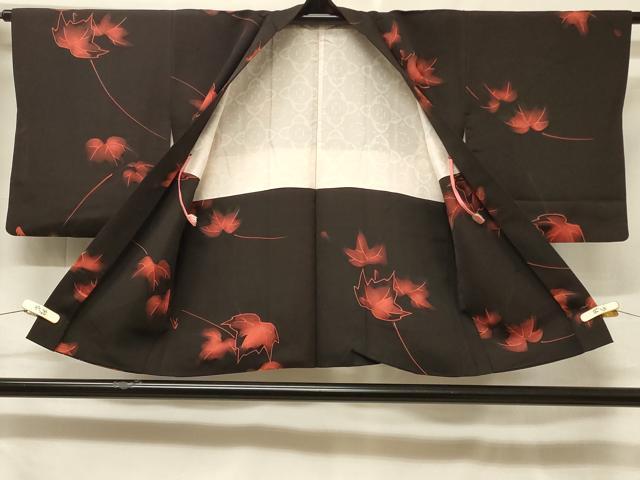 平和屋着物＃羽織　地紋起こし　舞葉文　暈し染め　黒地　正絹　逸品　CABF1360in