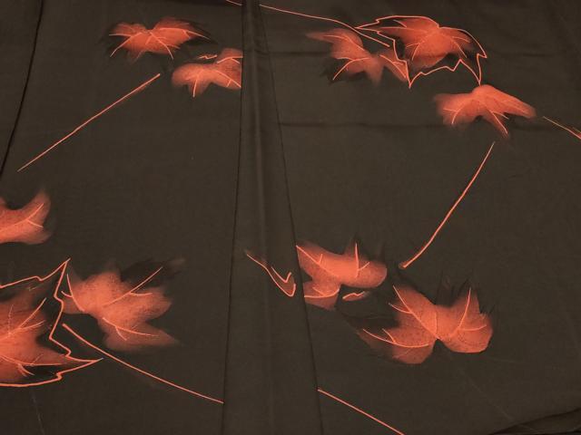 平和屋着物＃羽織　地紋起こし　舞葉文　暈し染め　黒地　正絹　逸品　CABF1360in