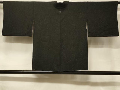 平和屋着物＃羽織　杢目文　黒地　銀通し地　正絹　逸品　CABF1361in