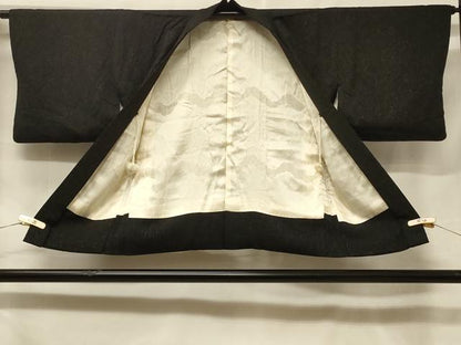 平和屋着物＃羽織　杢目文　黒地　銀通し地　正絹　逸品　CABF1361in