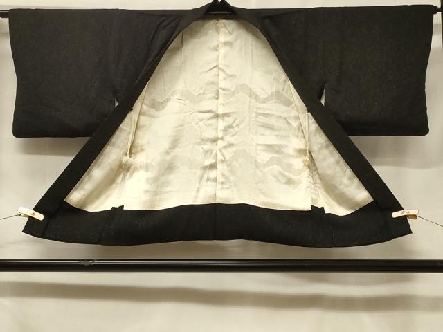 平和屋着物＃羽織　杢目文　黒地　銀通し地　正絹　逸品　CABF1361in