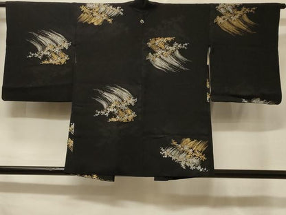 平和屋着物＃羽織　寿光織　立波文　黒地　金銀糸　正絹　逸品　CABF1365in