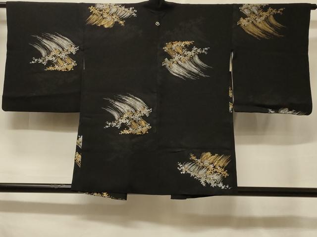 平和屋着物＃羽織　寿光織　立波文　黒地　金銀糸　正絹　逸品　CABF1365in