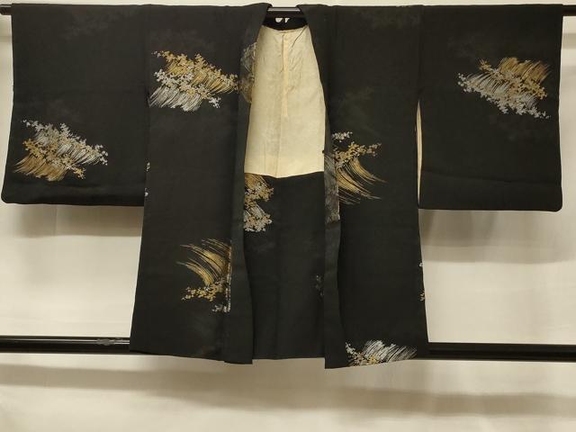 平和屋着物＃羽織　寿光織　立波文　黒地　金銀糸　正絹　逸品　CABF1365in