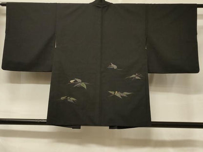平和屋着物＃羽織　総刺繍　枝葉文　黒地　金糸　正絹　逸品　CABF1366in